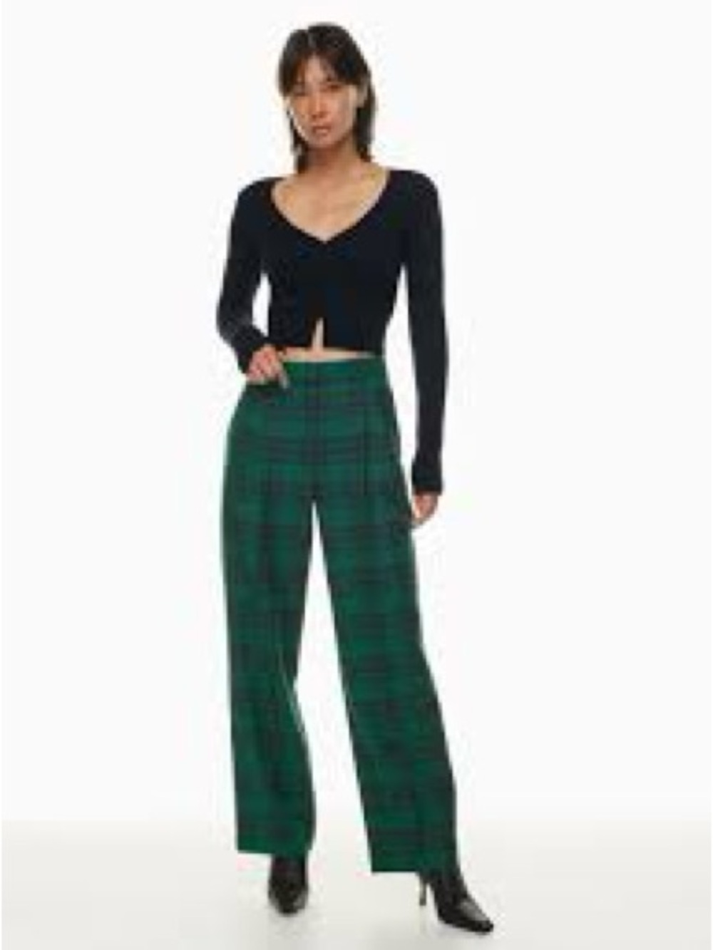 Wilfred Effortless Wool Blend Green Plaid Wide-Leg Pants Size 10